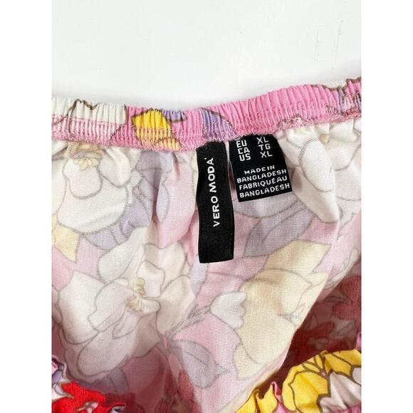 Vero Moda Pink Floral Print Puff Sleeve Tie Front Crop Blouse Size XL - Picture 8 of 10